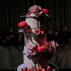 Modern pink drip wedding cake