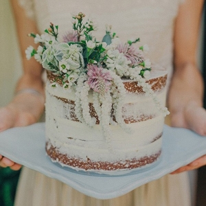 Naked Wedding Cake With Amaranthus