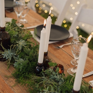 Wood Table With Greenery Garland