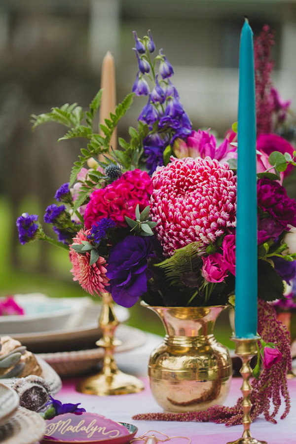 Bright Flowers In Brass Vases