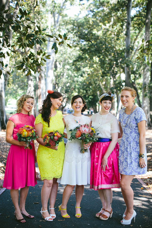 Bridesmaids In Neon Dresses