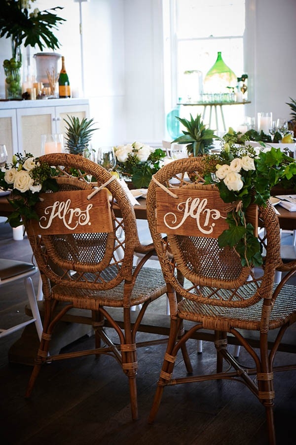 Cane Chairs With Wedding Signs