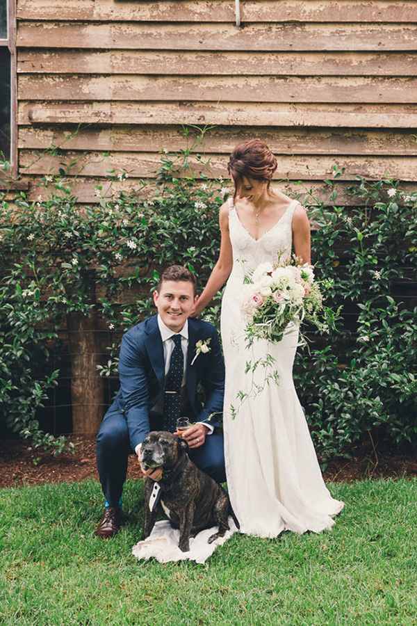 Newlyweds With Dog Ring Bearer