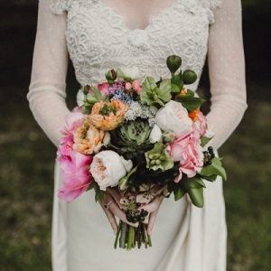 Peony, rose, and succulent bouquet