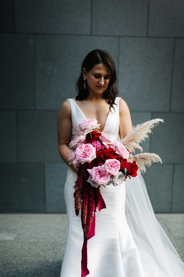 Modern pink and red bridal bouquet