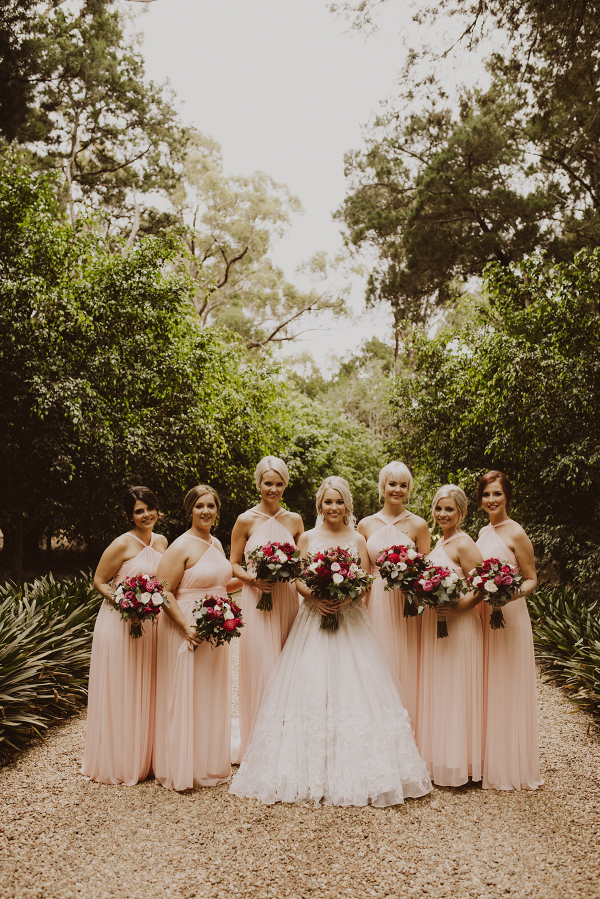Bridesmaids in Floor Length Pink Gowns