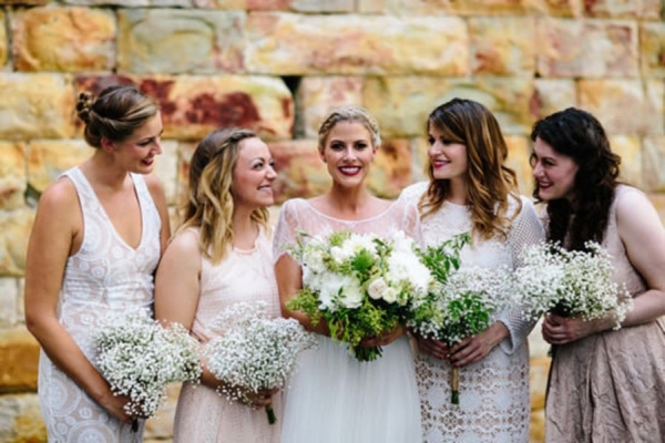 Bride WIth Bridesmaids In White