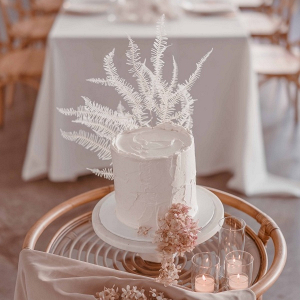 Minimalist wedding cake with bleached ferns