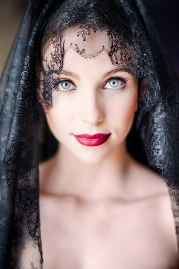 Bride With Black Mantilla and Red Lips