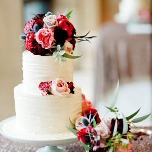 Pink flower wedding cake