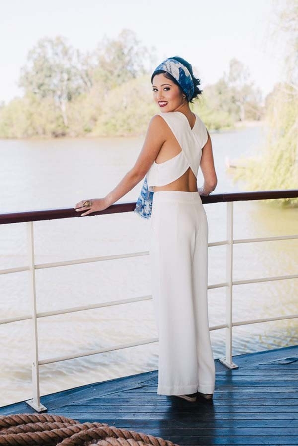 Bride In Jumpsuit With Blue Headscarf