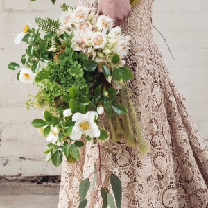 Green Bouquet With Taupe Gown
