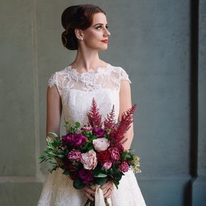 Bride With Pink & Red Bouquet