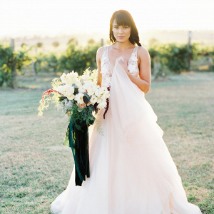 Bride At Country Wedding With Emerald Bouquet