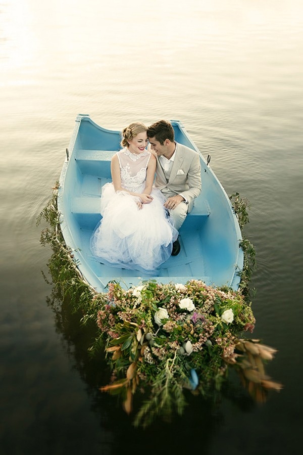 Bride and Groom In Rowboat