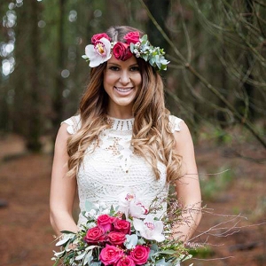 Bride WIth Hot Pink Flowers