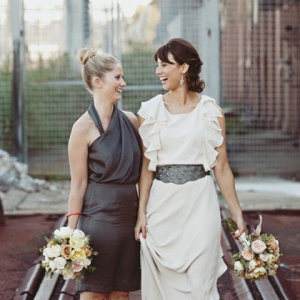 Bride With Bridesmaid In Steel Grey Dress