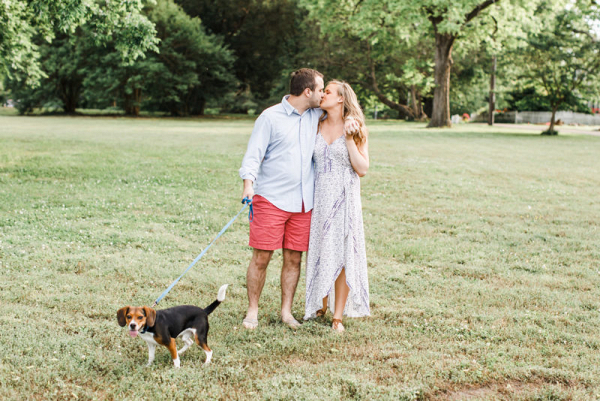 Engagement session kiss with the pupper
