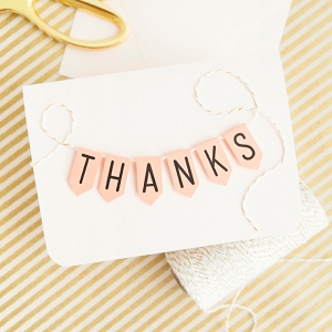 Darling free printable alphabet banner used to create a cute thank you card!