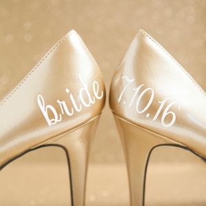 DIY Wedding Shoe Stickers that say bride and the wedding date!