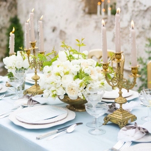 Blue and gold tablescape