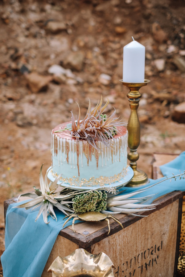 Gold & Copper Pastel Drip Cake