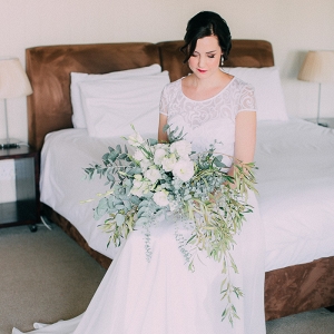 Bride with Large Greenery Bouquet