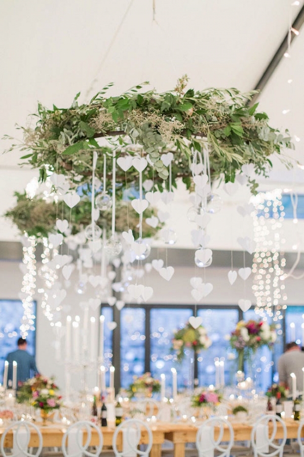 Greenery Chandeliers with Hanging Hearts