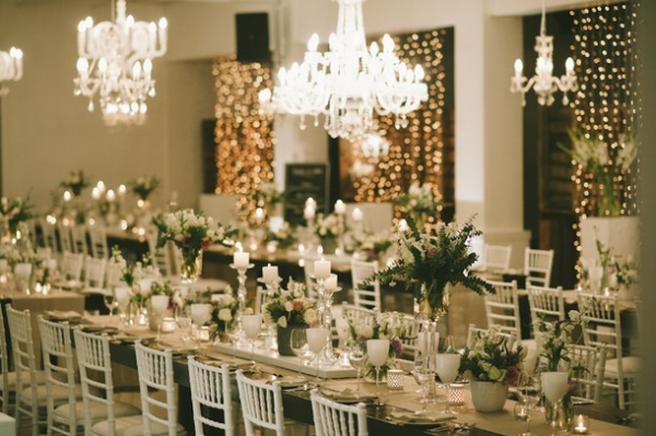 Wedding reception with twinkle lights
