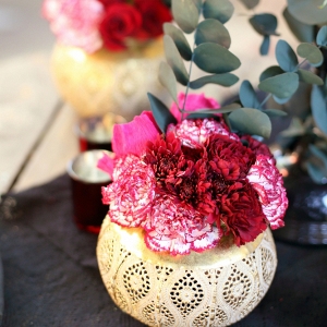Carnations in Gold Vases