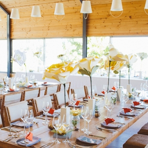 Tables with Oversize Paper Flower Centerpieces