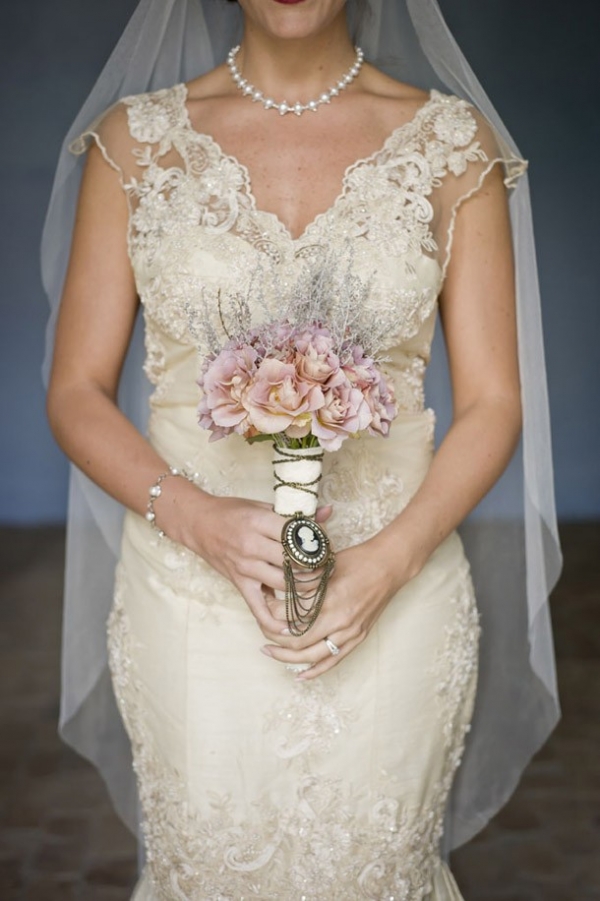 Vintage wedding dress & bouquet