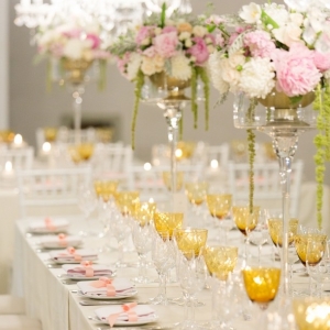 Peach and gold tablescape