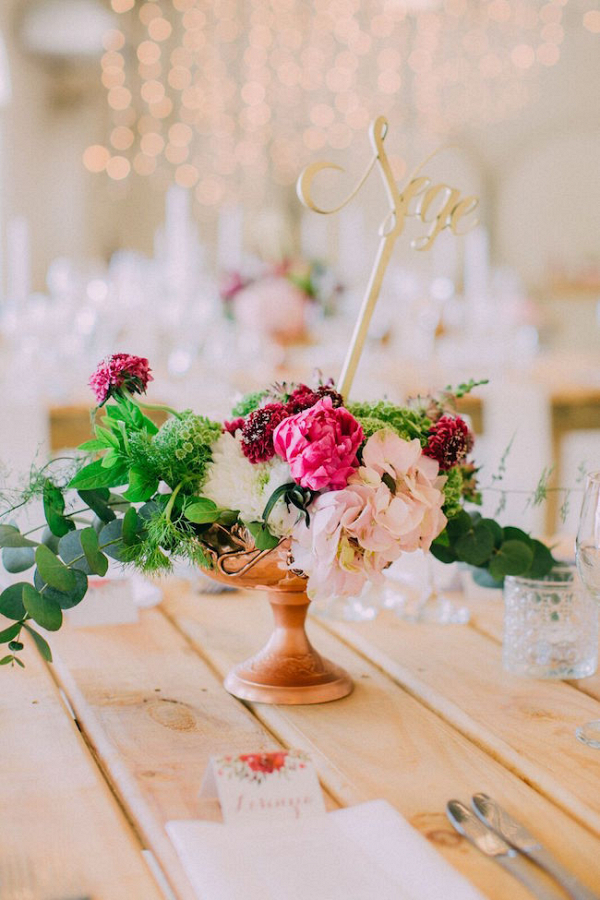Lush Floral Centerpiece with Table Number