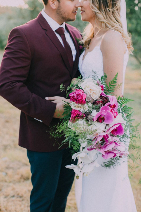 Bride & Groom with Lush Bouquet