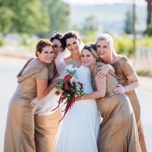 Bridesmaids in Gold Dresses