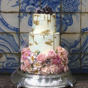 Metallic and Floral Wedding Cake