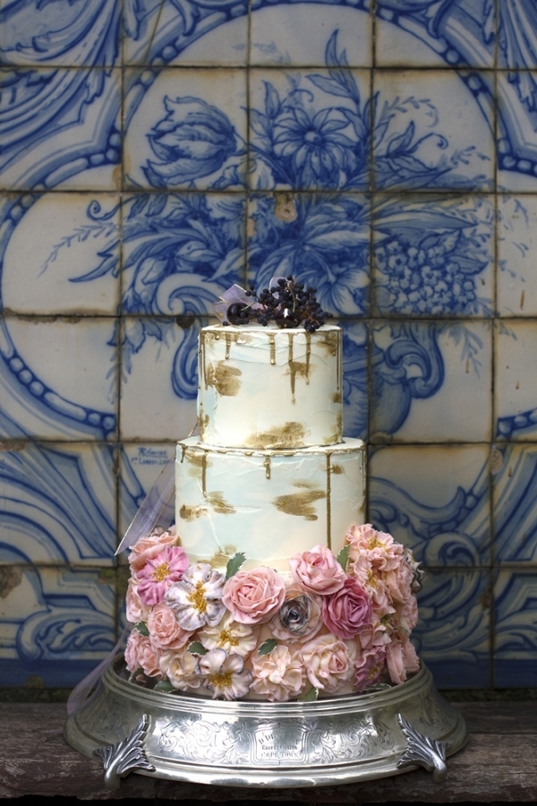 Metallic and Floral Wedding Cake