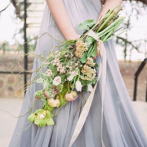 Organic Bouquet and Grey Ombre Wedding Gown