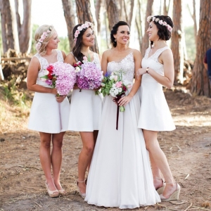 Bridesmaids with colorful bouquets