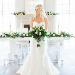 Bride with Greenery & Rose Bouquet