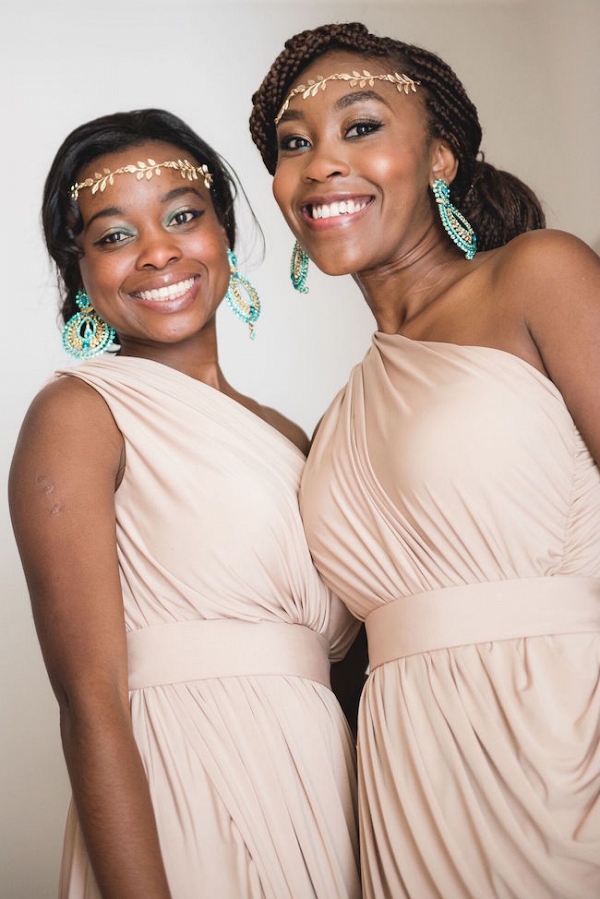 Bridesmaids with gold headpieces