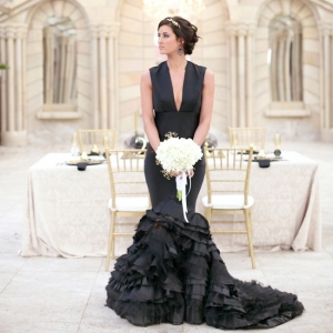 Ruffled black wedding dress
