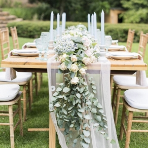Table with Silk Linens and Pastel Floral Runner