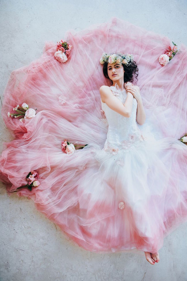 Pink Ombre Dip Dye Wedding Dress