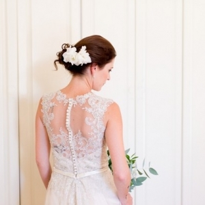 Portrait lace back wedding dress