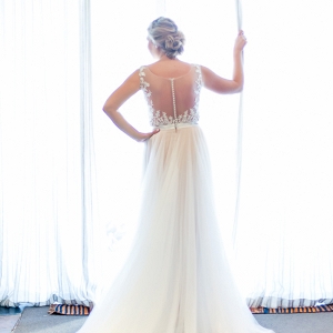 Bride in Illusion Lace Wedding Dress