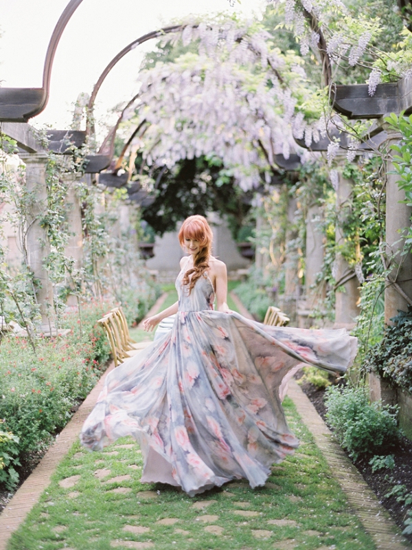 Watercolor Floral Print Wedding Gown