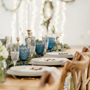 Table Decor with Blue Glass Goblets