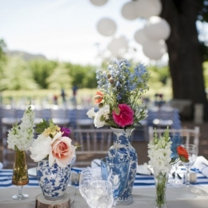 Colorful outdoor wedding tablescape